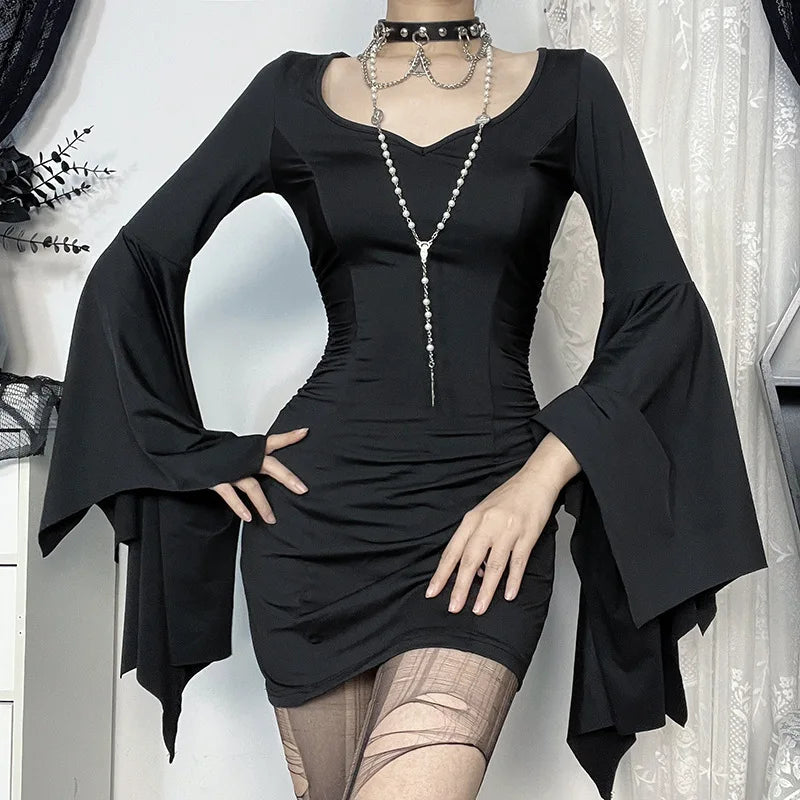 Gothic Bat Wing Sleeves Mini Dress