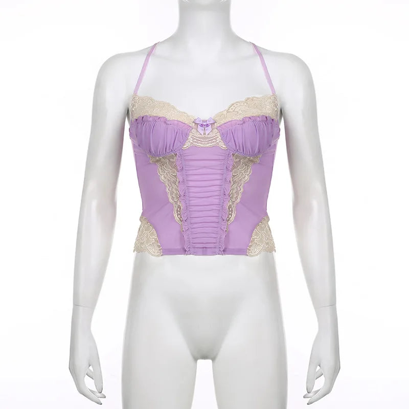 Gothic Romantic Y2K Lace Stitching Lilac Camisole Tank Top