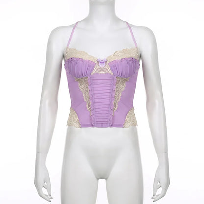 Gothic Romantic Y2K Lace Stitching Lilac Camisole Tank Top