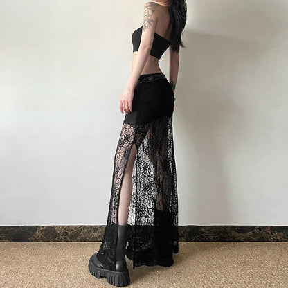 Gothic Romantic Goth Lace See Through Skirt