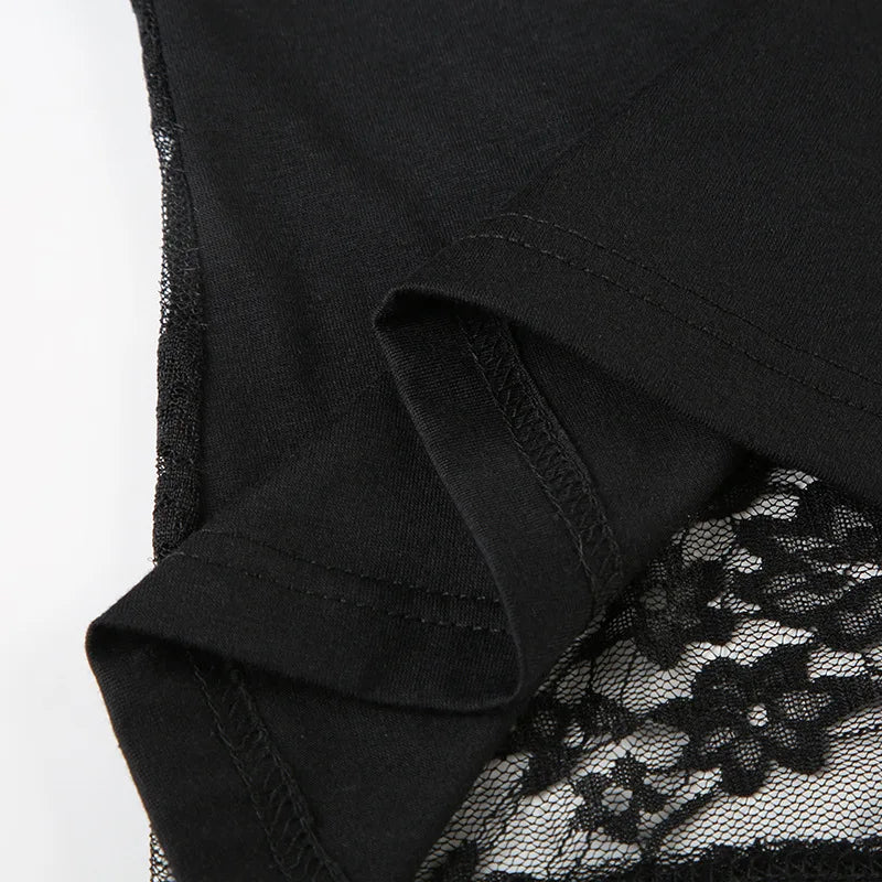 Gothic Alt Goth Lace Sleeves Sheer Back Shirt Top