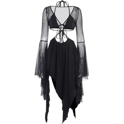 Gothic Hollow Out Flare Sleeve High Waist Fairy Dress