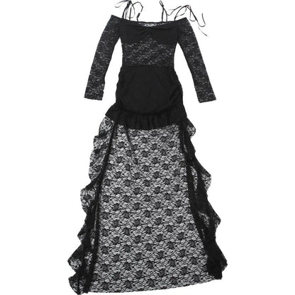 Gothic Vampire Goth Off Shoulder Lace Long Sleeves Irregular Hem Layered Dress
