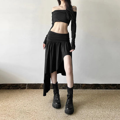 Gothic Alt Goth Y2K Irregular Hem Skirt