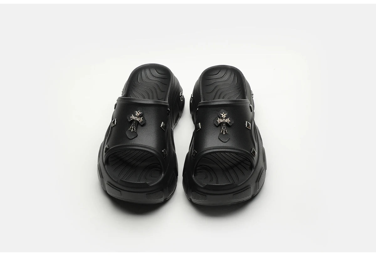 Gothic Alt Goth Cross Outdoor Platform Slippers Sandals (available in 3 colors)