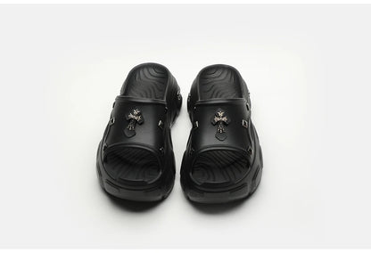 Gothic Alt Goth Cross Outdoor Platform Slippers Sandals (available in 3 colors)