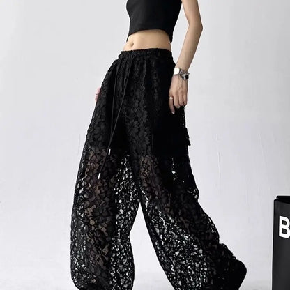 Gothic Y2K Summer Lace Wide Leg Pants (available in 2 colors)