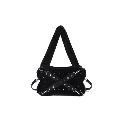 Gothic Alt Goth Y2K Bone Plush Studded Crossbody Shoulder Gothic Alt Goth Y2K Bone Plush Studded Crossbody Shoulder