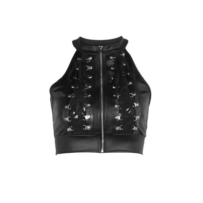 Alt Gothic Lace Up Zip Up Crop Tank Top Vest