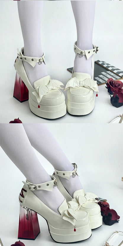 Gothic Japanese Lolita Harajuku Y2K Bow Transparent Platform High Heels Baby Doll Shoes (available in 3 colors)