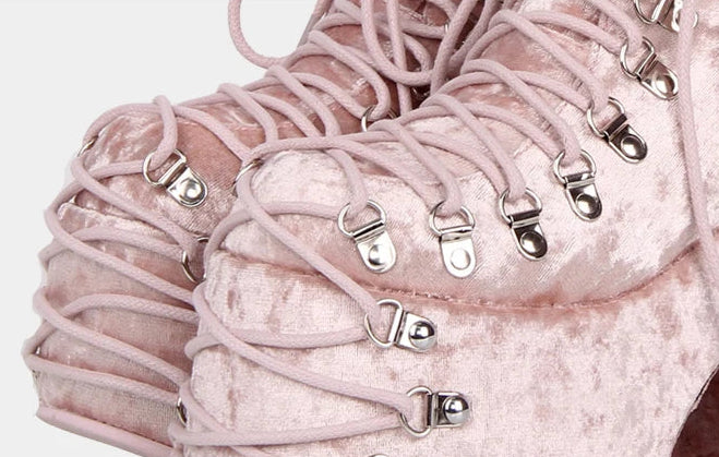 Gothic Dark Kawaii Harajuku Y2K Alt Goth Punk Lolita Laces Studs Pink Platform Boots