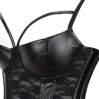 Gothic Faux Leather Lace Corset Bustier Top