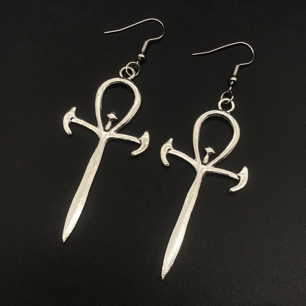 Gothic Alt Goth Goth Ankh Cross Earrings (available in black and silver)