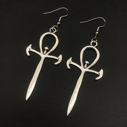 Gothic Alt Goth Goth Ankh Cross Earrings (available in black and silver)