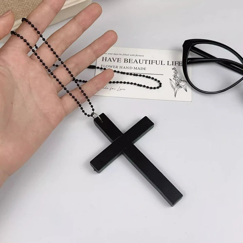 Gothic Alt Goth Large Wood Cross Pendant Necklace (available in 3 colors)
