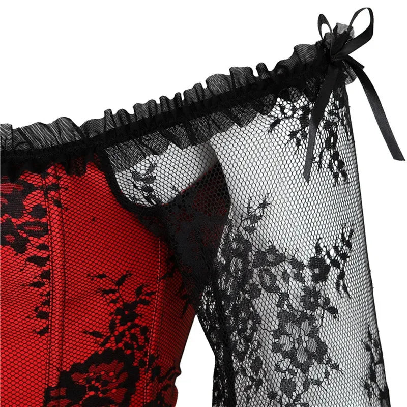 Gothic Romantic Off Shoulder Lace Sleeve Corset (available in 2 colors)