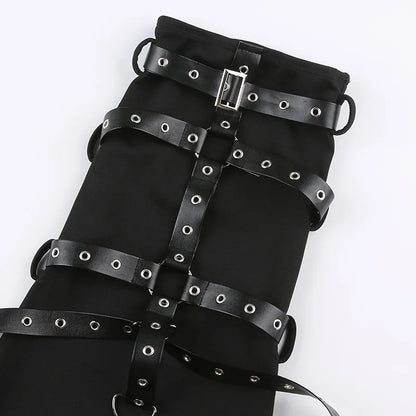 Alt Gothic Cybergoth Eyelet Strap Patched Leg Warmers