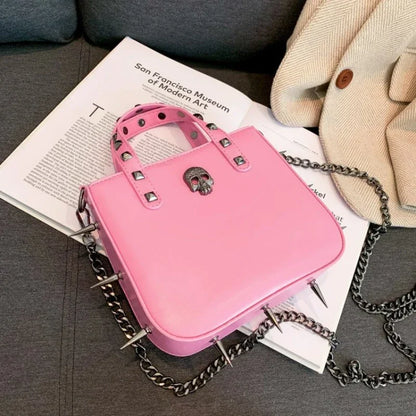 Gothic Alt Goth Cross Skull Spikes Chain Strap Crossbody Bag (available in 3 colors)