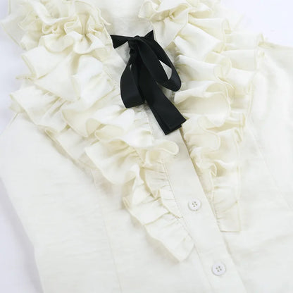 Gothic Victorian Ruffle Collar Bow Tie Sleeveless Vest Top