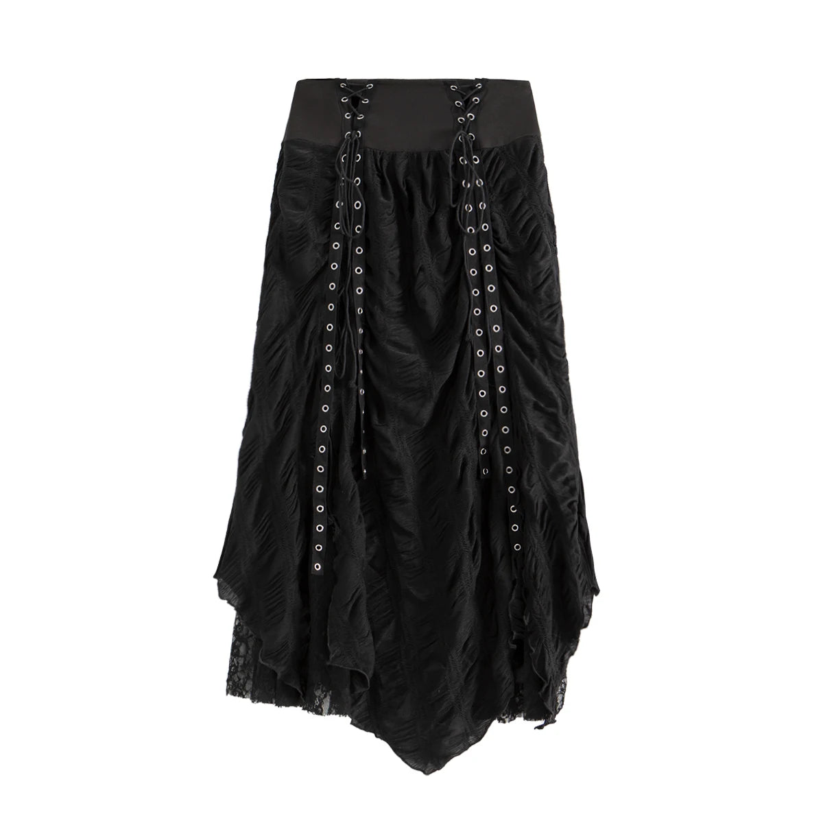 Gothic Alt Goth Grommet Lace Mesh Patchwork Long Skirt