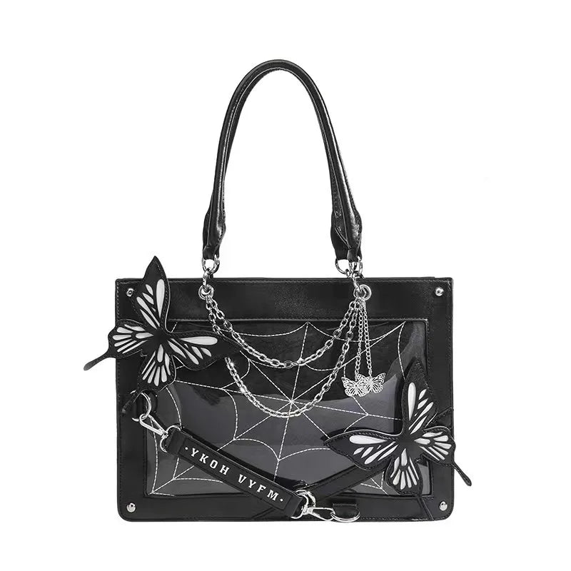 Gothic Y2K Alt Goth Butterfly Spider Web Letter Chain Handbag Lolita Shoulder Bag (available in 6 colors)