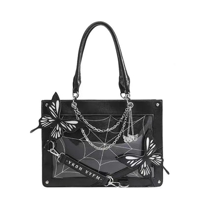 Gothic Y2K Alt Goth Butterfly Spider Web Letter Chain Handbag Lolita Shoulder Bag (available in 6 colors)
