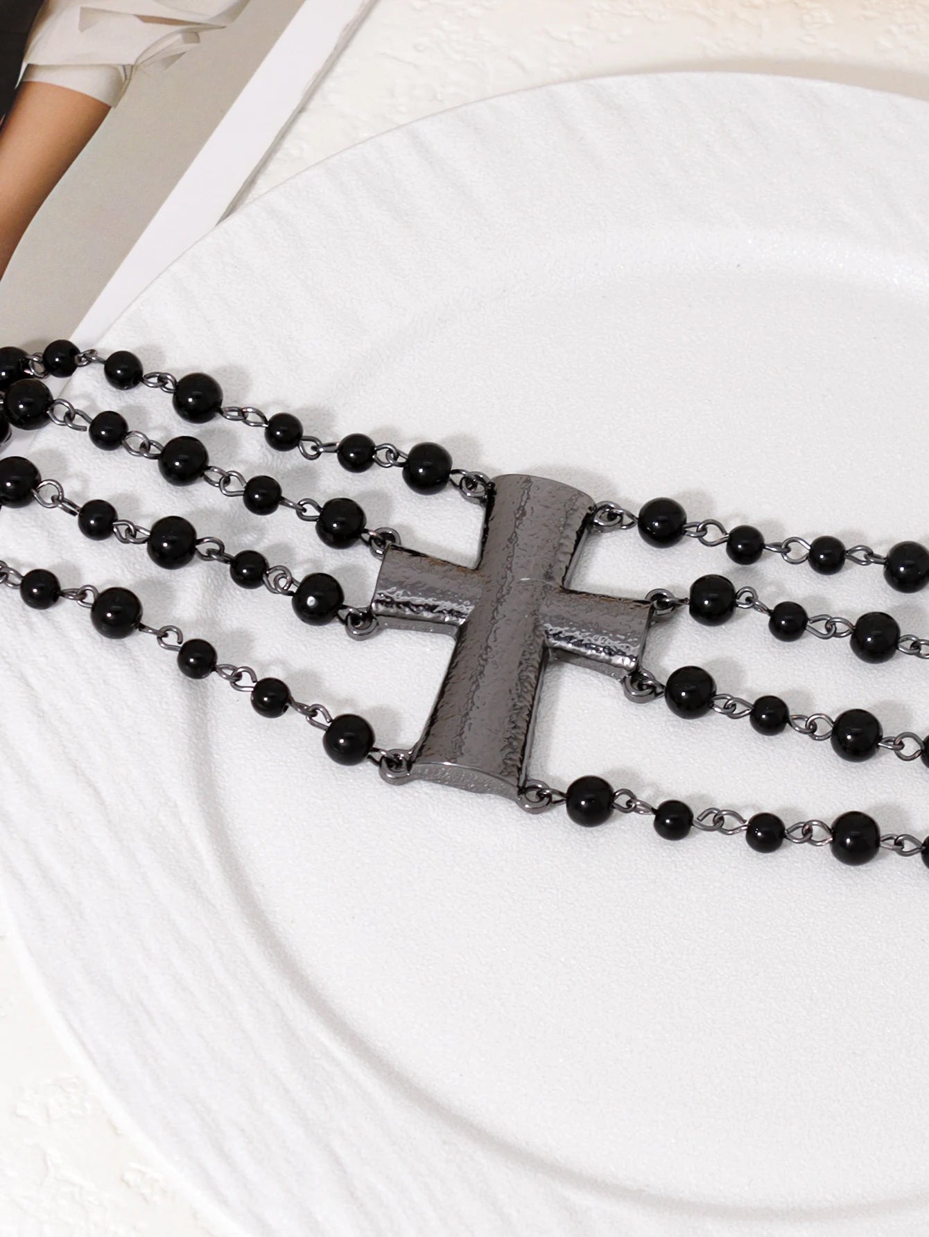Gothic Romantic Victorian Goth Black Cross Beads Choker Necklace