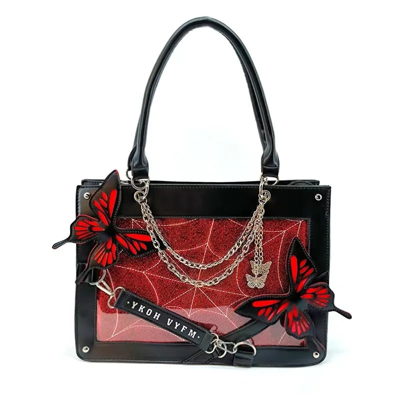 Gothic Y2K Alt Goth Butterfly Spider Web Letter Chain Handbag Lolita Shoulder Bag (available in 6 colors)