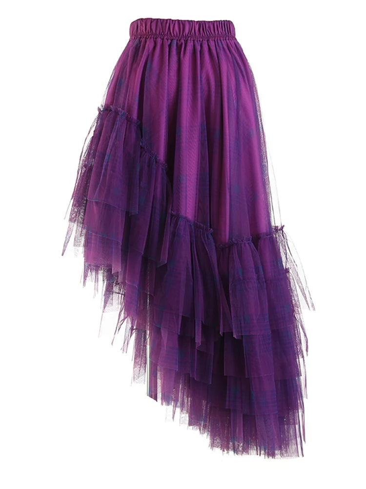 Gothic Grunge Y2K Alt Goth Plaid Mesh Irregular Skirt (available in 4 colors)