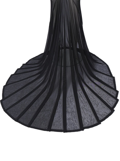 Gothic Romantic Vampire Goth Lantern Sleeve Mesh See Through Court Train Long Dress