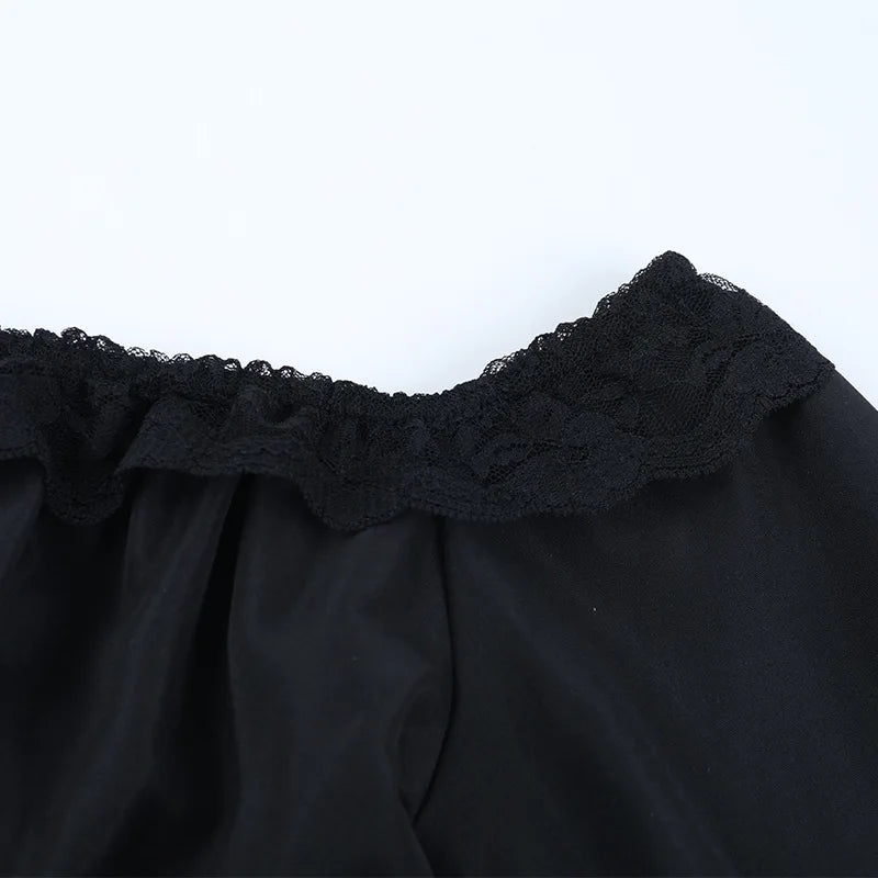 Gothic Alt Goth Off Shoulder Lace Trim Batwing Sleeves Mini Dress