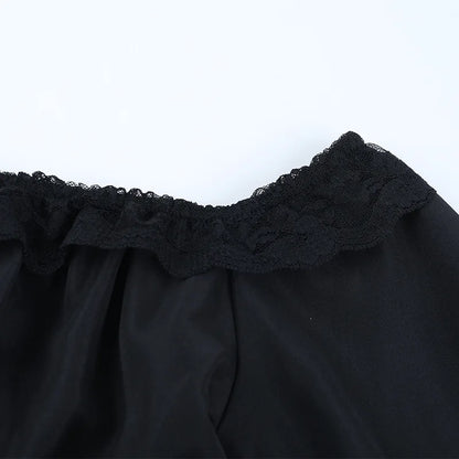 Gothic Alt Goth Off Shoulder Lace Trim Batwing Sleeves Mini Dress