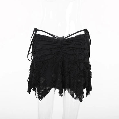 Gothic Distressed Irregular Hem Mini Skirt