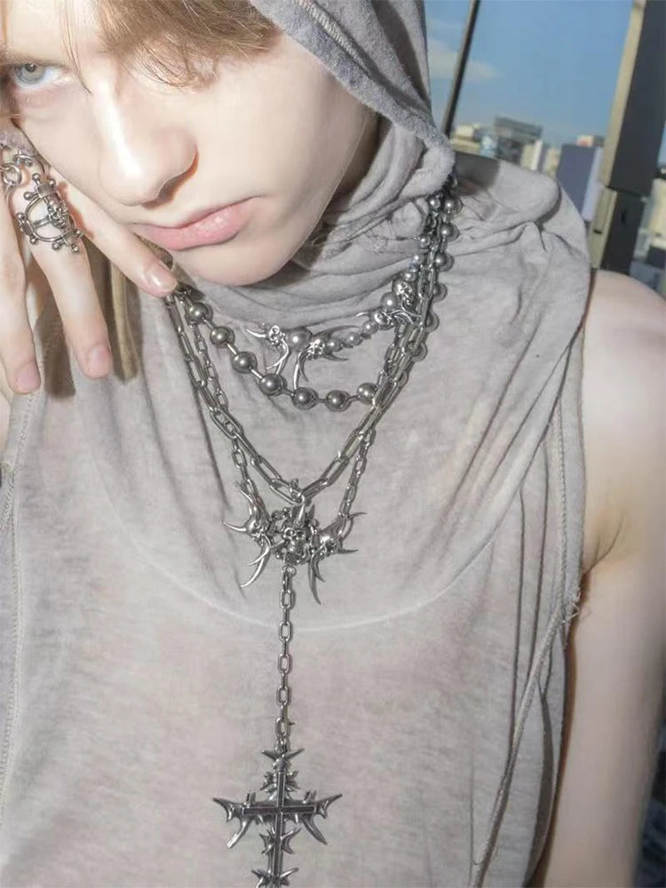 Gothic Cyberpunk Tassel Cross Necklace