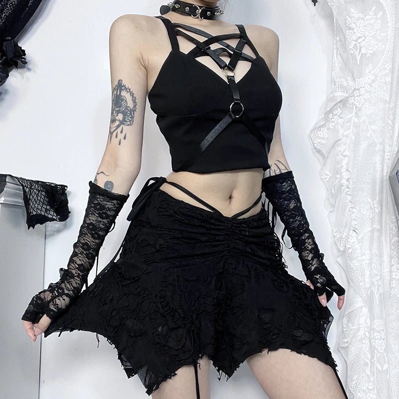 Gothic Distressed Irregular Hem Mini Skirt