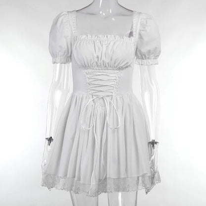 Gothic Vintage Corset Waist Lace Trim Mini Dress (available in 2 colors)