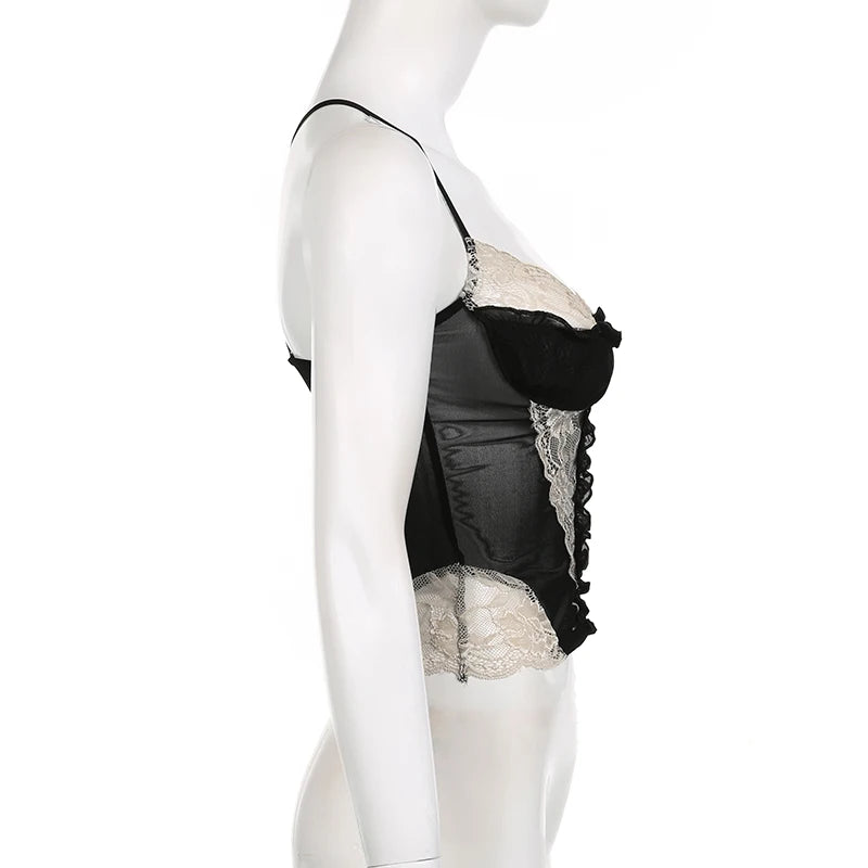 Gothic Romantic Y2K Lace Stitching Camisole Tank Top