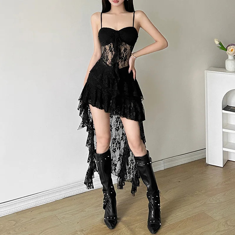 Alt Gothic Y2K Irregular Ruffled Lace Top Dress (available in 2 colors)