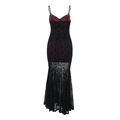 Gothic Alt Goth Dark Vintage Sheer Overlay Spaghetti Strap Dress