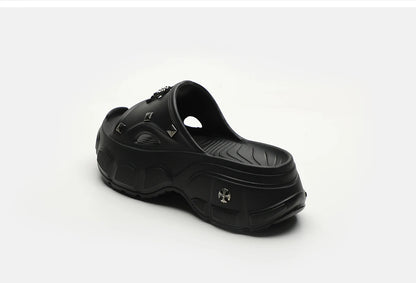 Gothic Alt Goth Cross Outdoor Platform Slippers Sandals (available in 3 colors)