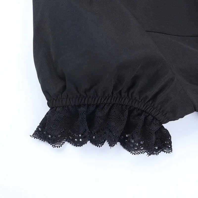 Gothic Victorian Romantic Ruffles Lace Patchwork Short Sleeve Blouse Top