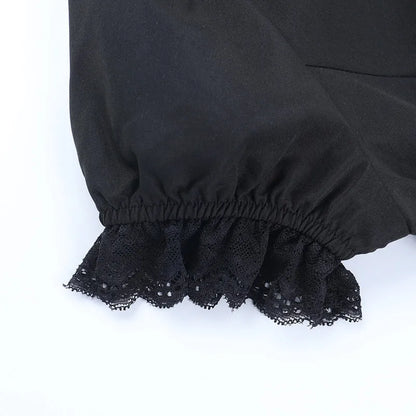 Gothic Victorian Romantic Ruffles Lace Patchwork Short Sleeve Blouse Top