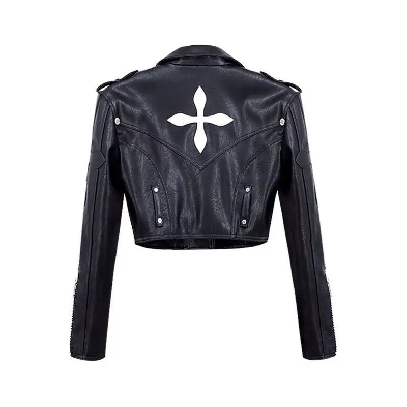 Goth Rock Cross Zipper Motorcycle Faux Leather Jacket