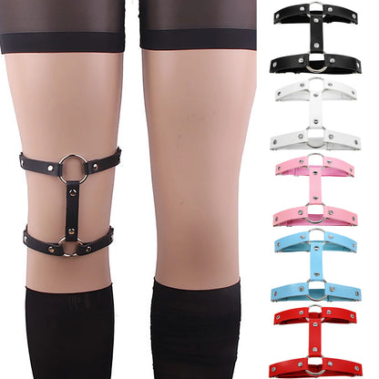 Gothic Alt Goth Faux Leather O-Ring Double Strap Leg Harness (available in 5 colors)