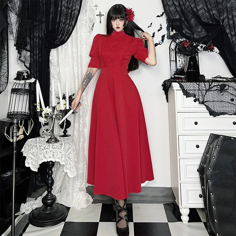 Gothic Vintage Red Pearl Cosplay Dress