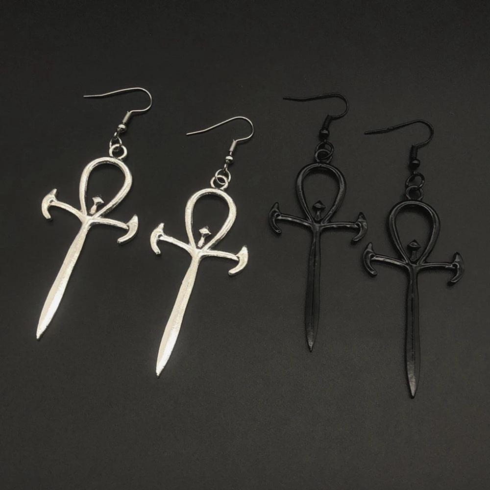 Gothic Alt Goth Goth Ankh Cross Earrings (available in black and silver)