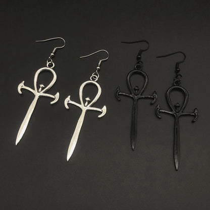Gothic Alt Goth Goth Ankh Cross Earrings (available in black and silver)