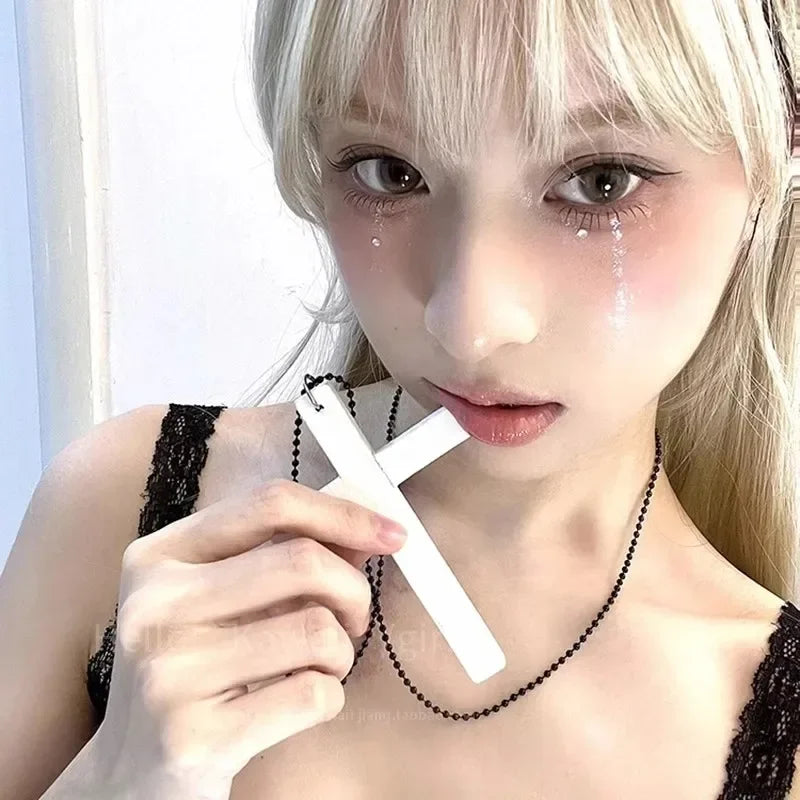 Gothic Alt Goth Large Wood Cross Pendant Necklace (available in 3 colors)