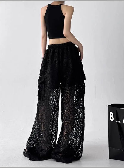 Gothic Y2K Summer Lace Wide Leg Pants (available in 2 colors)