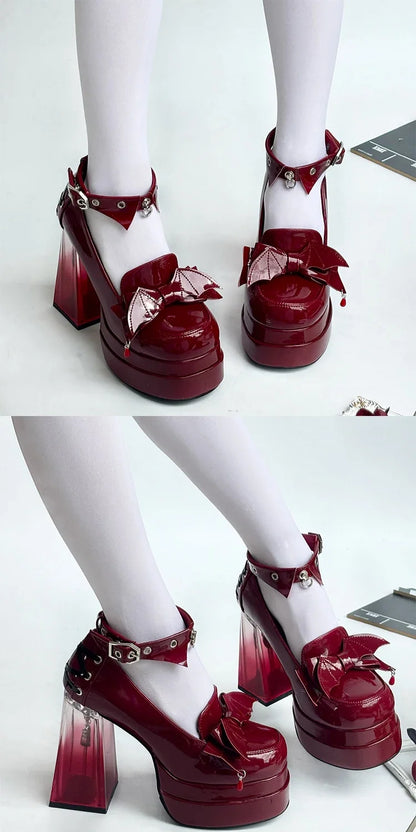 Gothic Japanese Lolita Harajuku Y2K Bow Transparent Platform High Heels Baby Doll Shoes (available in 3 colors)